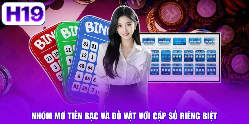 Nhóm mơ tiền bạc và đồ vật với cặp số riêng biệt